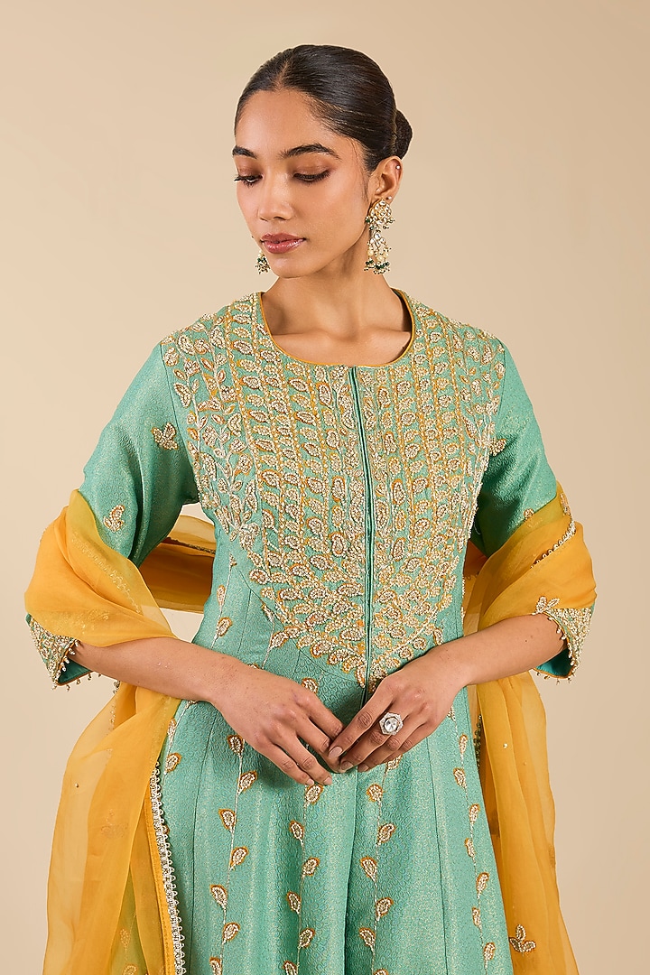 Opal Green Banarasi Silk Wedding Sharara Set by Shyam Narayan Prasad at Pernia's Pop Up Shop