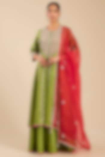 Citron Green Banarasi Silk Wedding Sharara Set by Shyam Narayan Prasad at Pernia's Pop Up Shop