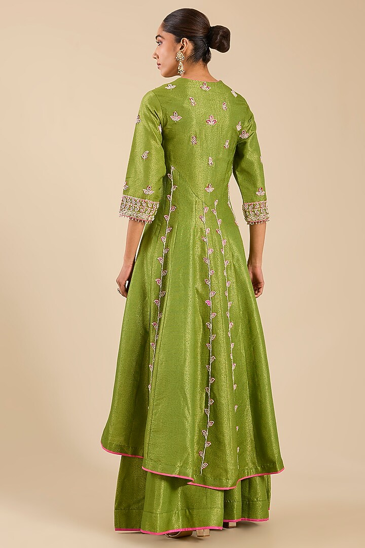 Citron Green Banarasi Silk Wedding Sharara Set by Shyam Narayan Prasad at Pernia's Pop Up Shop