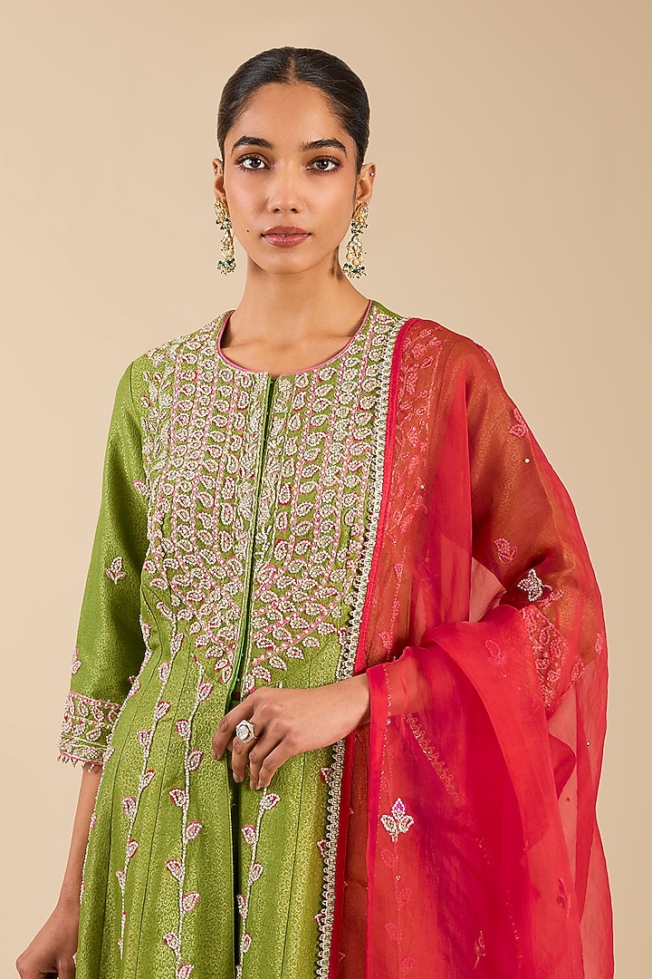 Citron Green Banarasi Silk Wedding Sharara Set by Shyam Narayan Prasad at Pernia's Pop Up Shop