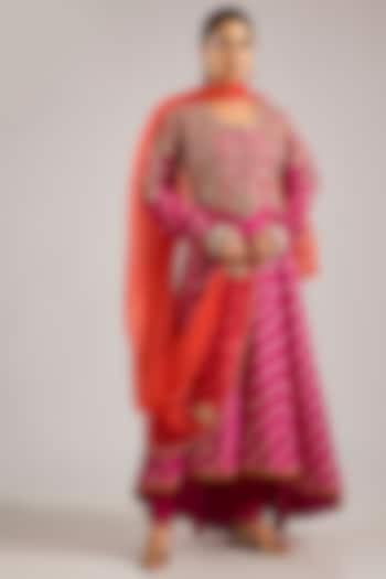 Rose Violet Banarasi Brocade Zardosi Embroidered Wedding Anarkali Set by Shyam Narayan Prasad at Pernia's Pop Up Shop