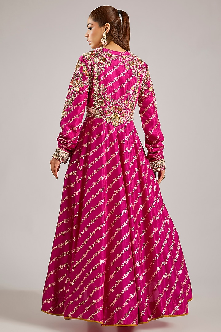 Rose Violet Banarasi Brocade Zardosi Embroidered Wedding Anarkali Set by Shyam Narayan Prasad at Pernia's Pop Up Shop