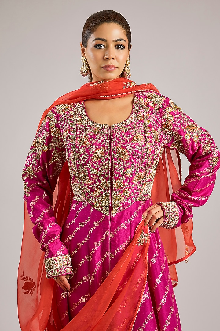 Rose Violet Banarasi Brocade Zardosi Embroidered Wedding Anarkali Set by Shyam Narayan Prasad at Pernia's Pop Up Shop