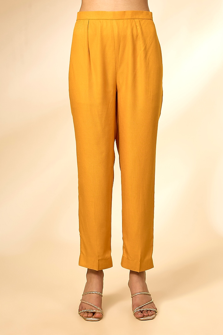 Apricot Yellow Banarasi Brocade Wedding Anarkali Set by Shyam Narayan Prasad at Pernia's Pop Up Shop
