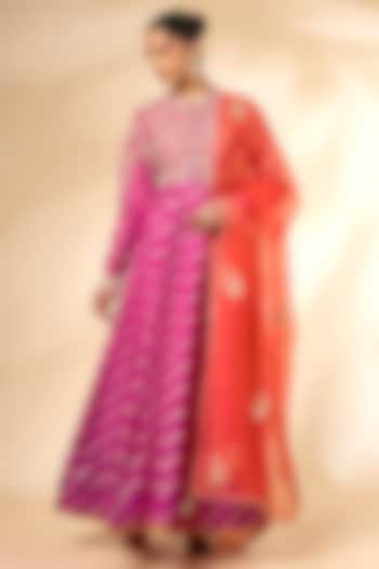 Rose Violet Banarasi Brocade Wedding Anarkali Set by Shyam Narayan Prasad at Pernia's Pop Up Shop
