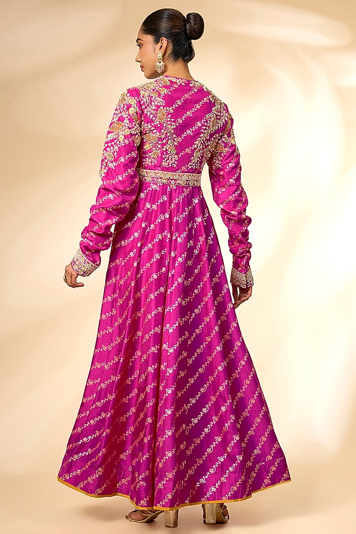 Rose Violet Banarasi Brocade Wedding Anarkali Set by Shyam Narayan Prasad at Pernia's Pop Up Shop