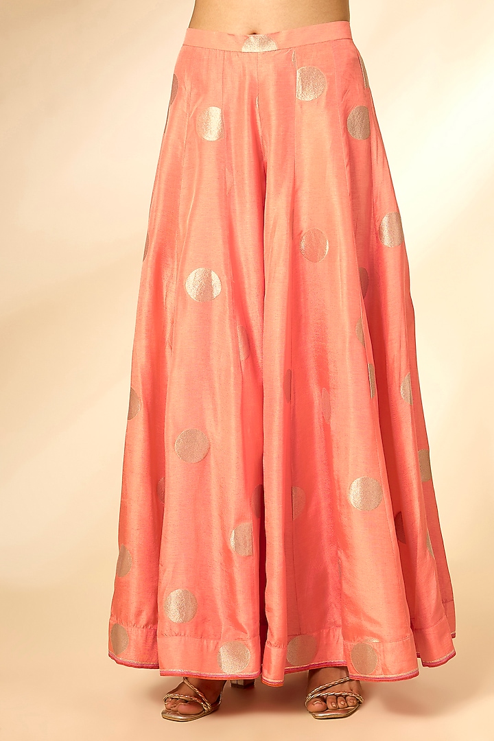 Peach Silk Brocade Wedding Sharara Set by Shyam Narayan Prasad at Pernia's Pop Up Shop