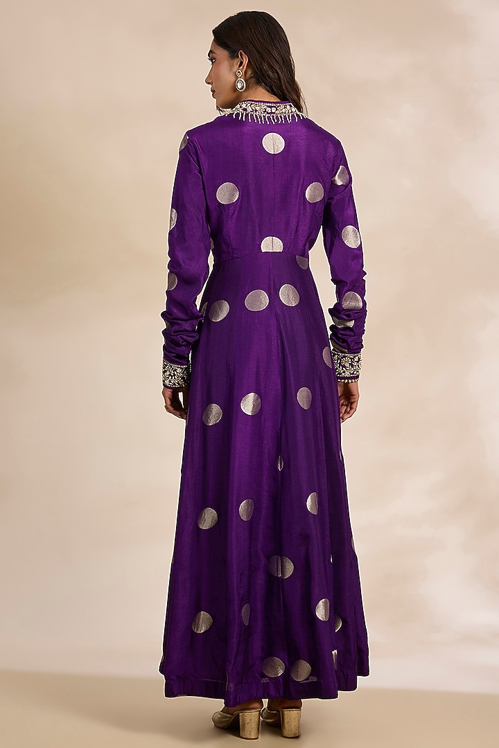Purple Silk Brocade Party Wear Anarkali Set by Shyam Narayan Prasad at Pernia's Pop Up Shop