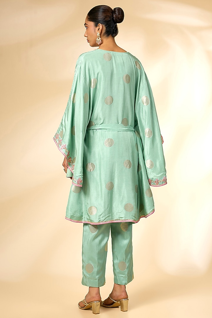 Bay Green Silk Brocade Kaftan Set by Shyam Narayan Prasad at Pernia's Pop Up Shop