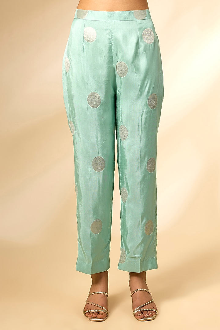 Bay Green Silk Brocade Kaftan Set by Shyam Narayan Prasad at Pernia's Pop Up Shop