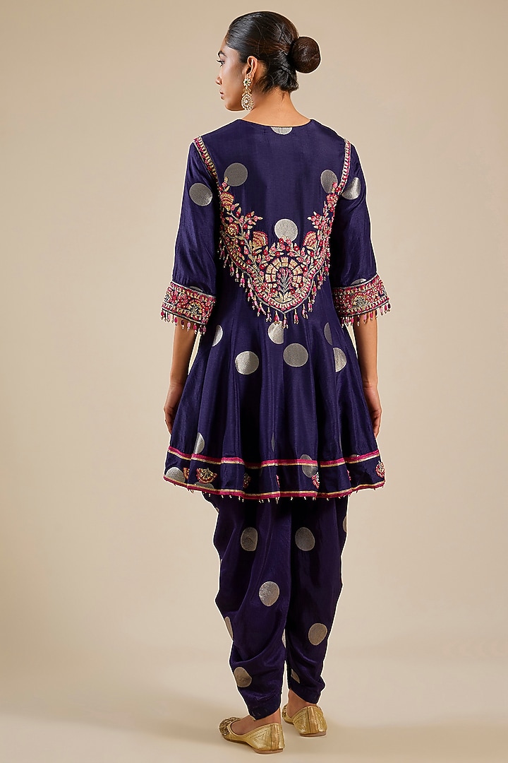 Midnight Blue Silk Brocade Dhoti Set by Shyam Narayan Prasad at Pernia's Pop Up Shop