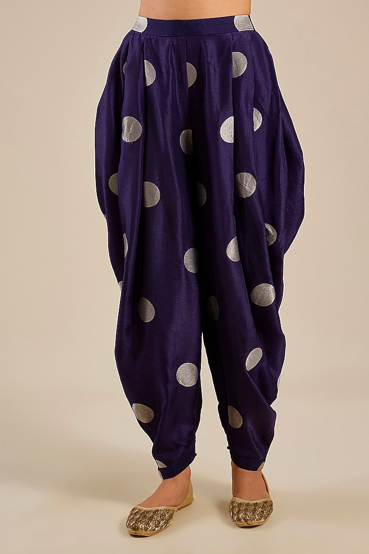 Midnight Blue Silk Brocade Dhoti Set by Shyam Narayan Prasad at Pernia's Pop Up Shop