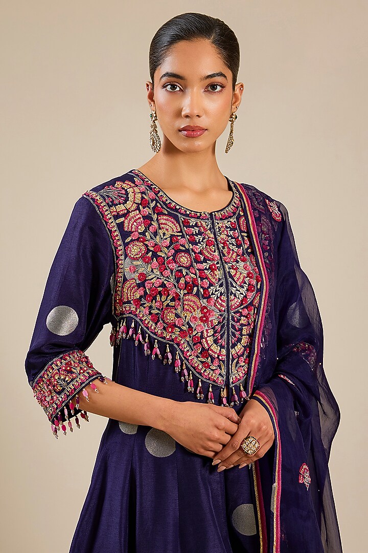 Midnight Blue Silk Brocade Dhoti Set by Shyam Narayan Prasad at Pernia's Pop Up Shop