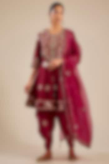 Maroon Silk Brocade Dhoti Set by Shyam Narayan Prasad at Pernia's Pop Up Shop