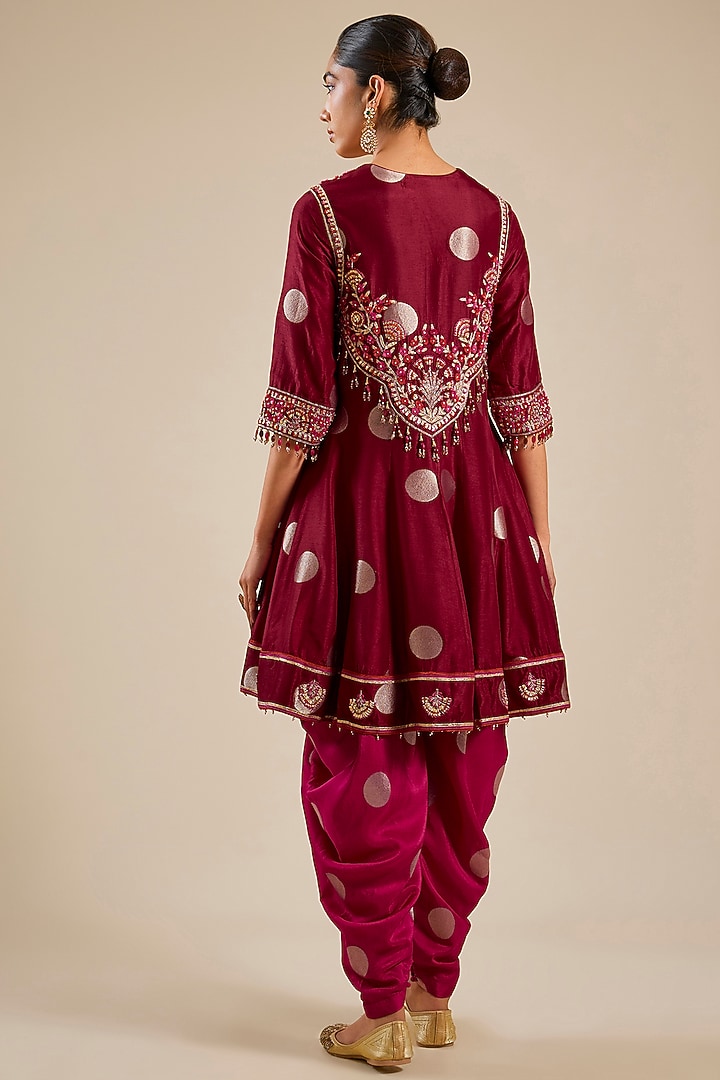 Maroon Silk Brocade Dhoti Set by Shyam Narayan Prasad at Pernia's Pop Up Shop