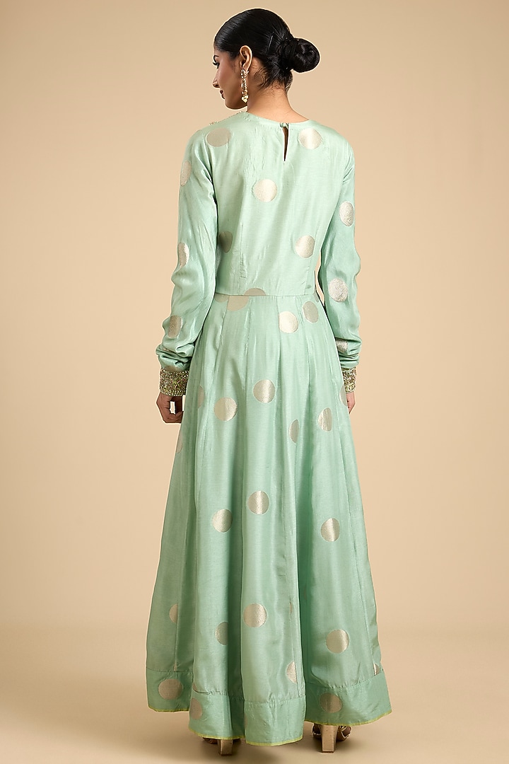 Bay Green Silk Brocade Hand Embroidered Wedding Anarkali Set by Shyam Narayan Prasad at Pernia's Pop Up Shop