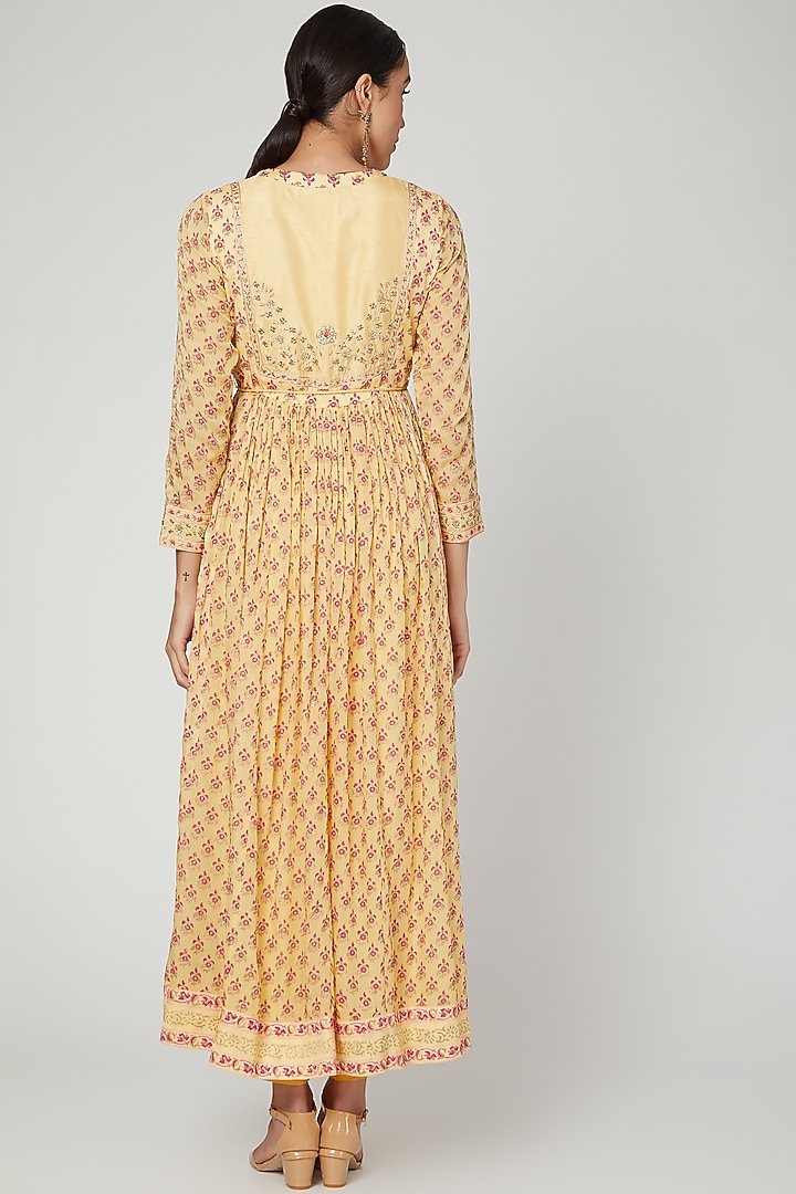 Yellow Printed & Embroidered Party Wear Anarkali Set by Shyam Narayan Prasad at Pernia's Pop Up Shop