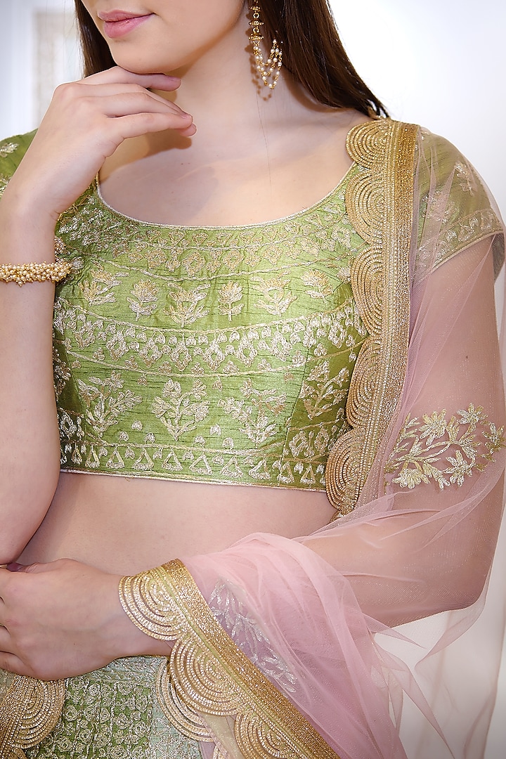 Green Embroidered Wedding Lehenga Set by Shyam Narayan Prasad at Pernia's Pop Up Shop