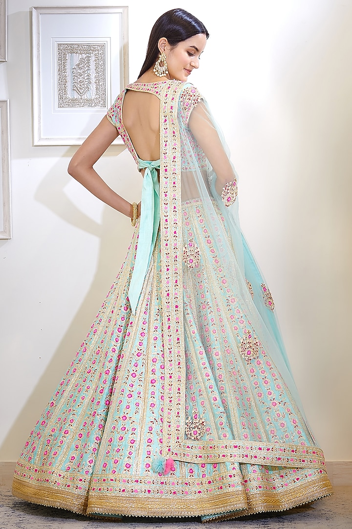Blue Embroidered Wedding Lehenga Set by Shyam Narayan Prasad at Pernia's Pop Up Shop