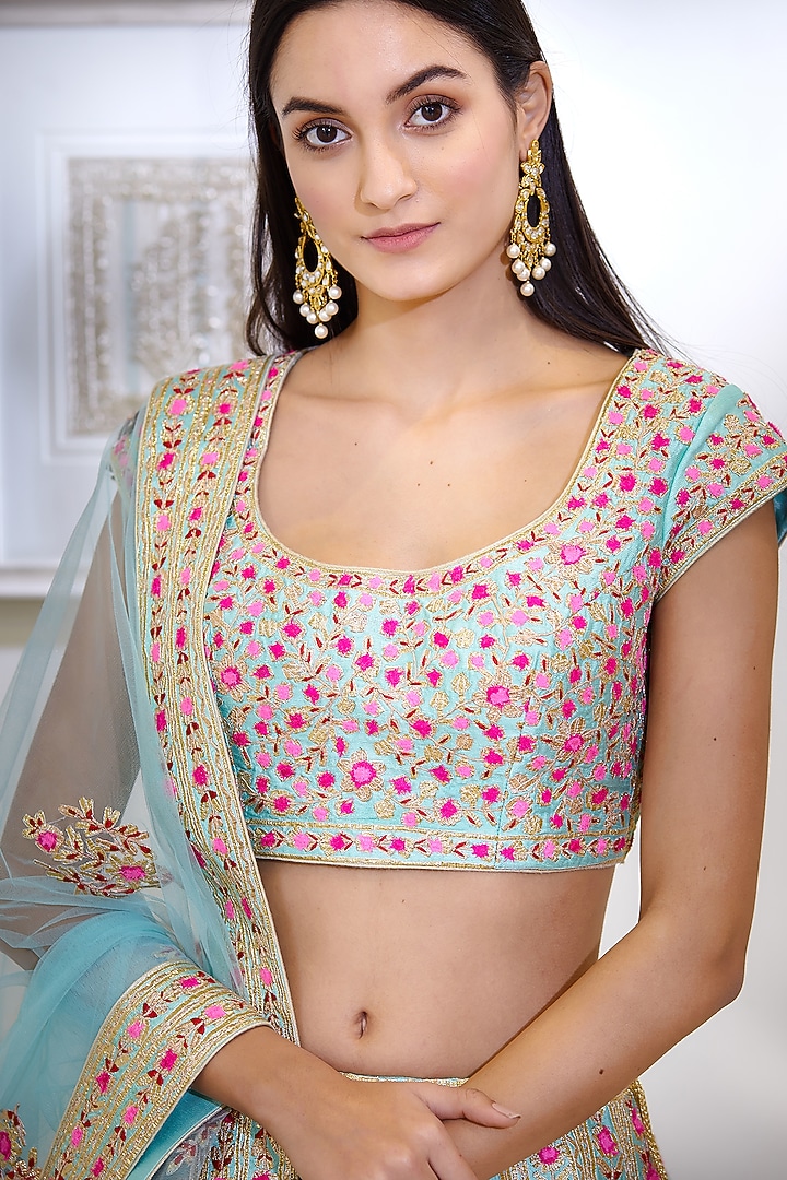 Blue Embroidered Wedding Lehenga Set by Shyam Narayan Prasad at Pernia's Pop Up Shop
