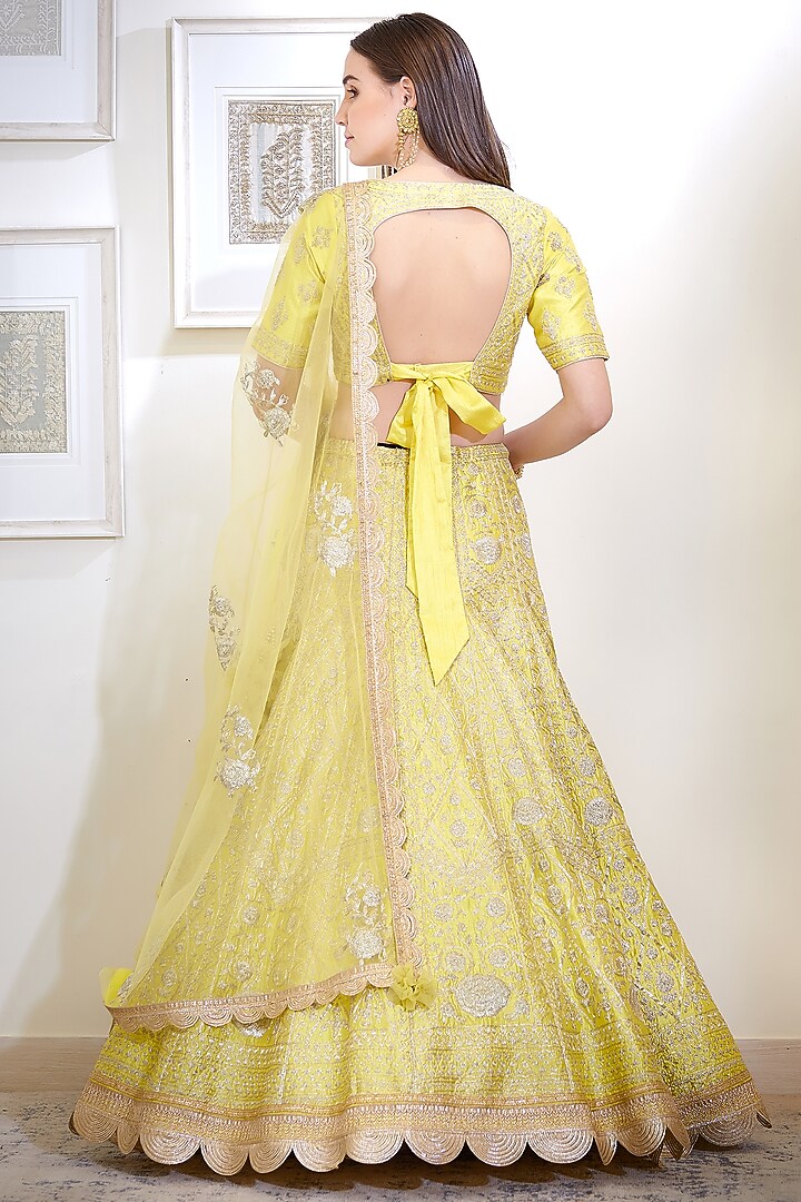 Yellow Embroidered Wedding Lehenga Set by Shyam Narayan Prasad at Pernia's Pop Up Shop