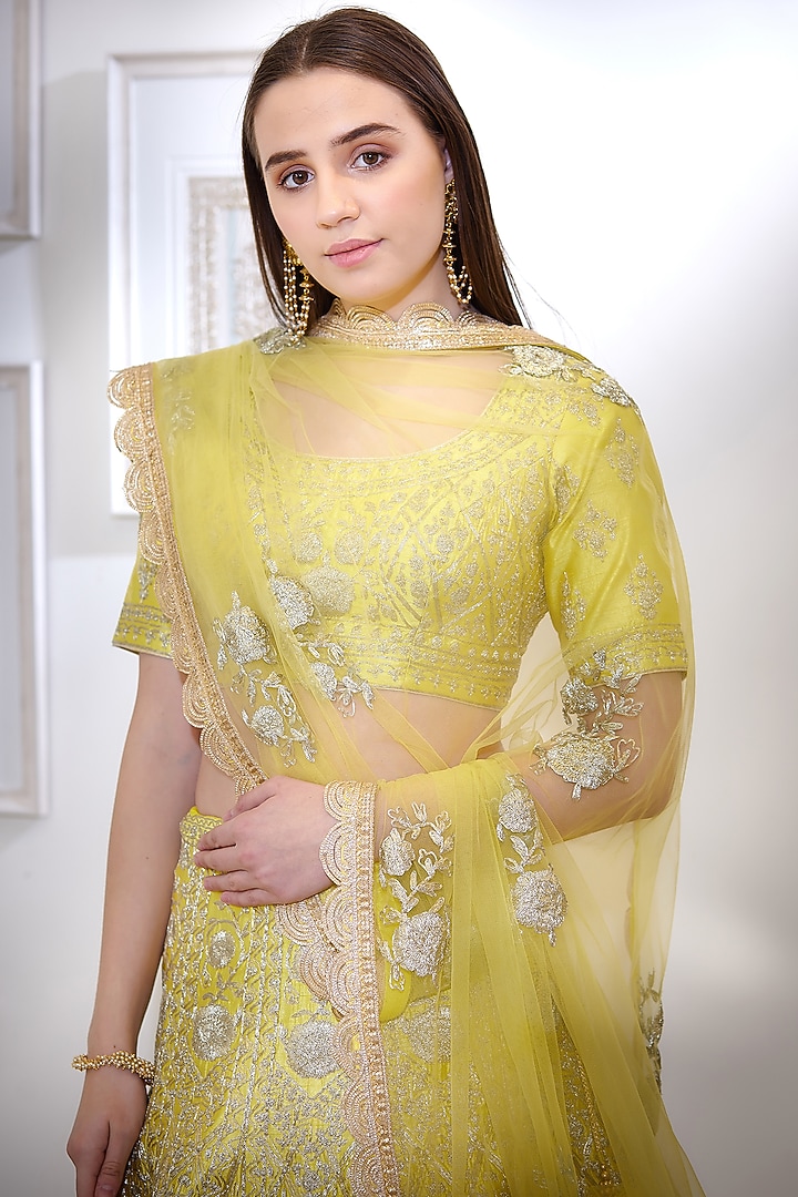 Yellow Embroidered Wedding Lehenga Set by Shyam Narayan Prasad at Pernia's Pop Up Shop