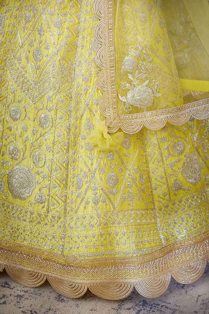 Yellow Embroidered Wedding Lehenga Set by Shyam Narayan Prasad at Pernia's Pop Up Shop