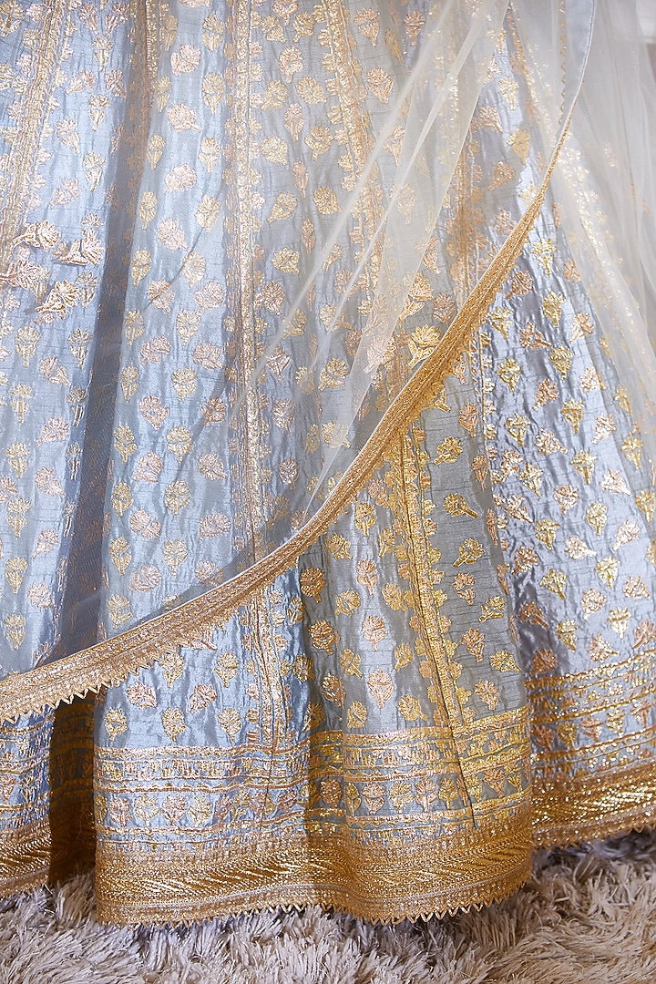 Smoke Blue Embroidered Wedding Lehenga Set by Shyam Narayan Prasad at Pernia's Pop Up Shop