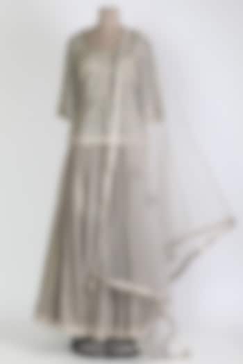 Grey Embroidered Skirt Set by Shyam Narayan Prasad