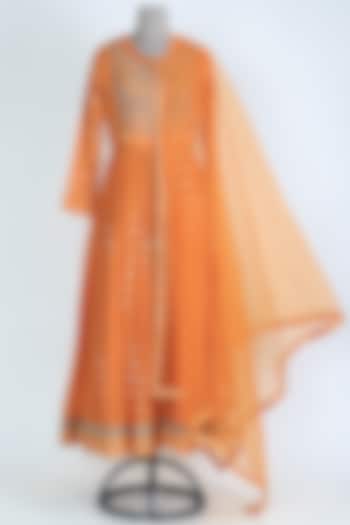 Orange Embroidered Anarkali Set by Shyam Narayan Prasad