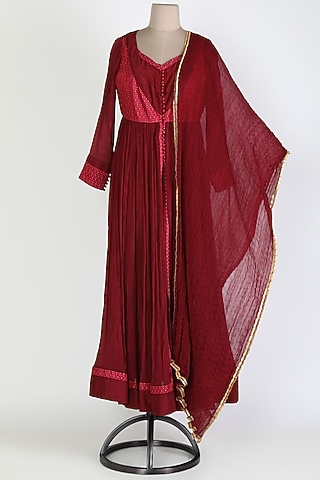 Purple Chiffon & Brocade Angrakha Set by Shyam Narayan Prasad