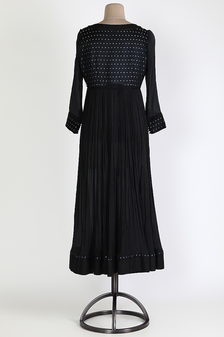 Navy Blue Chiffon & Brocade Angrakha Set by Shyam Narayan Prasad at Pernia's Pop Up Shop