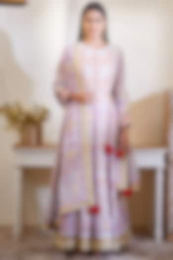 Mauve Printed & Embroidered Anarkali Set by Shyam Narayan Prasad