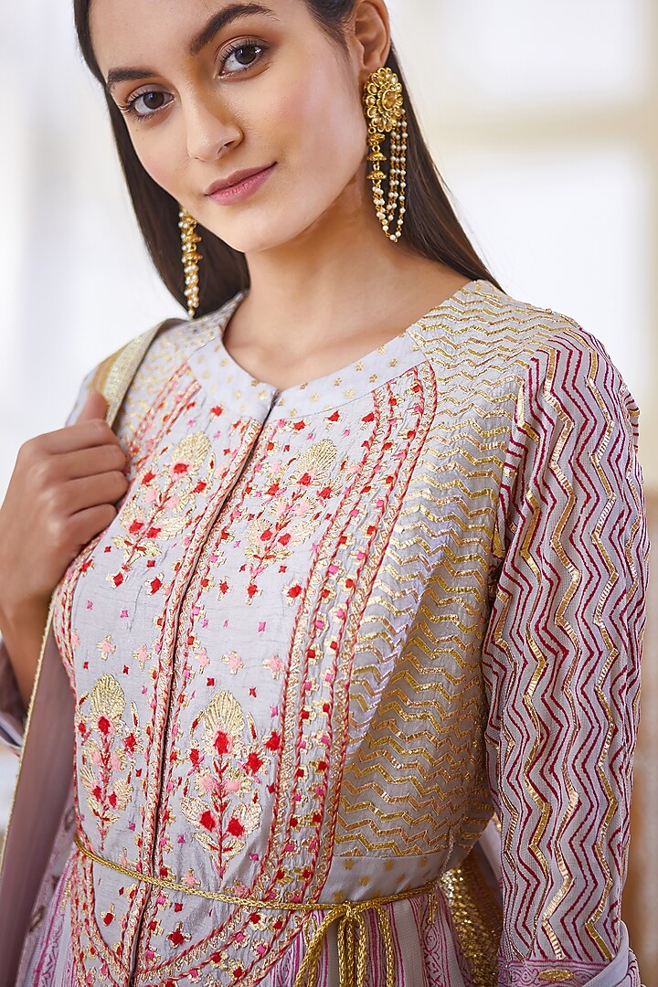 Mauve Printed & Embroidered Wedding Anarkali Set by Shyam Narayan Prasad at Pernia's Pop Up Shop