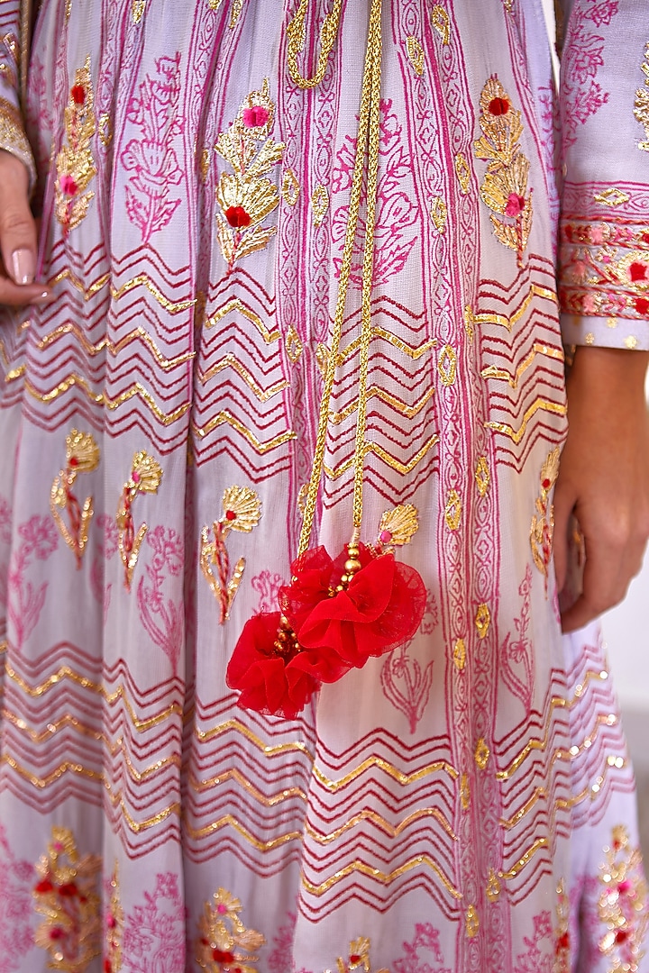 Mauve Printed & Embroidered Wedding Anarkali Set by Shyam Narayan Prasad at Pernia's Pop Up Shop
