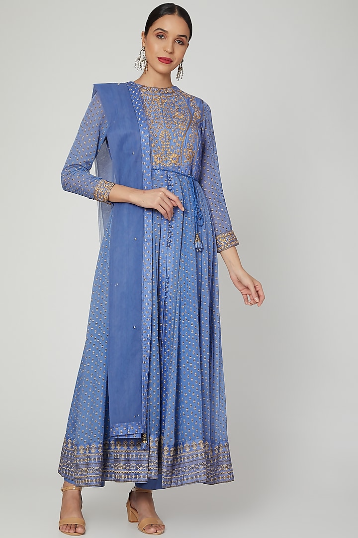 Light Blue Dori Embroidered Anarkali Set by Shyam Narayan Prasad