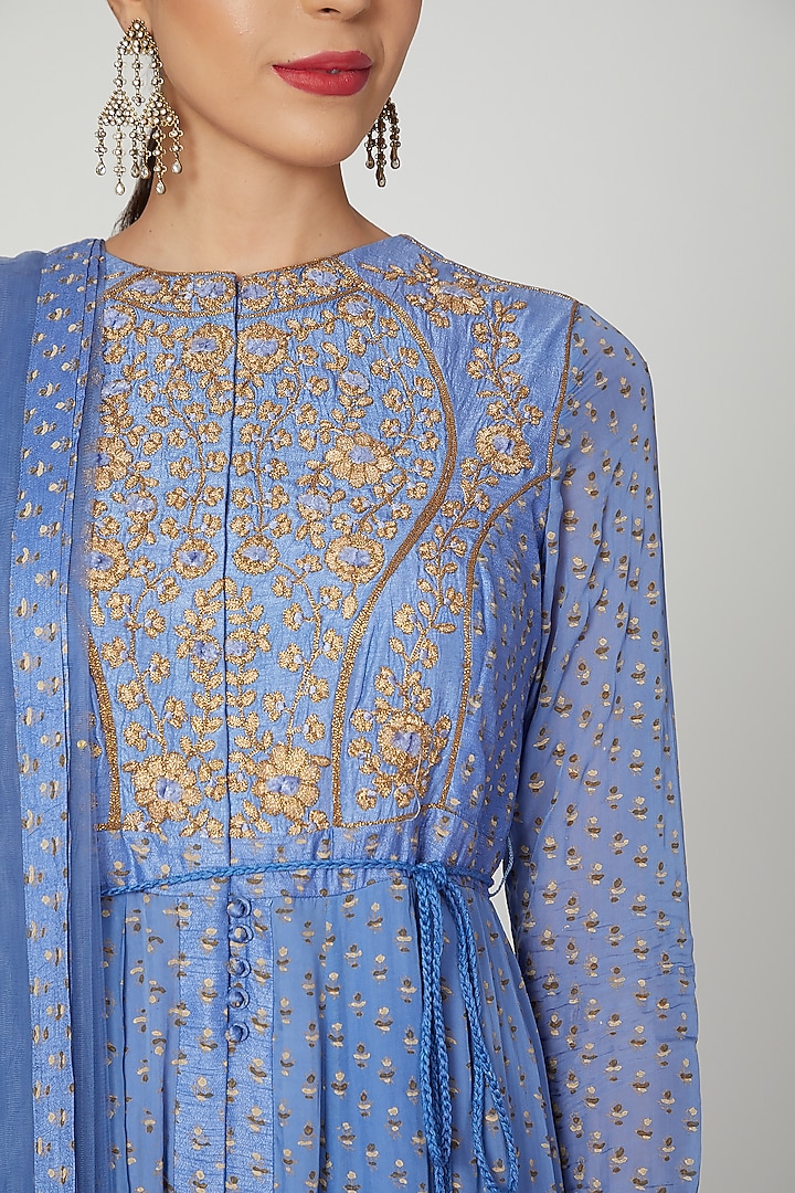 Light Blue Dori Embroidered Party Wear Anarkali Set by Shyam Narayan Prasad at Pernia's Pop Up Shop