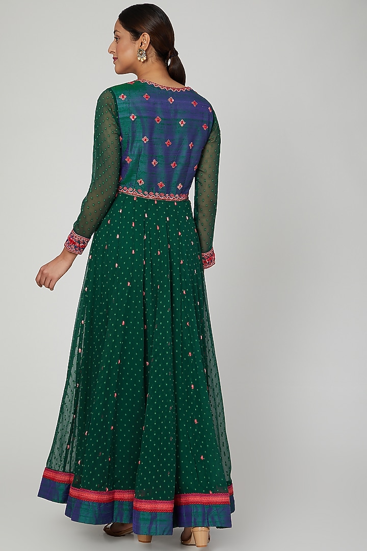 Bottle Green Thread Embroidered Wedding Anarkali Set by Shyam Narayan Prasad at Pernia's Pop Up Shop