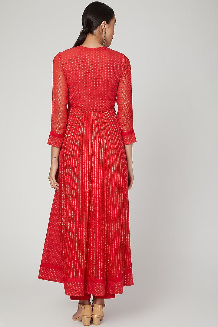 Red Embroidered Party Wear Anarkali Set by Shyam Narayan Prasad at Pernia's Pop Up Shop