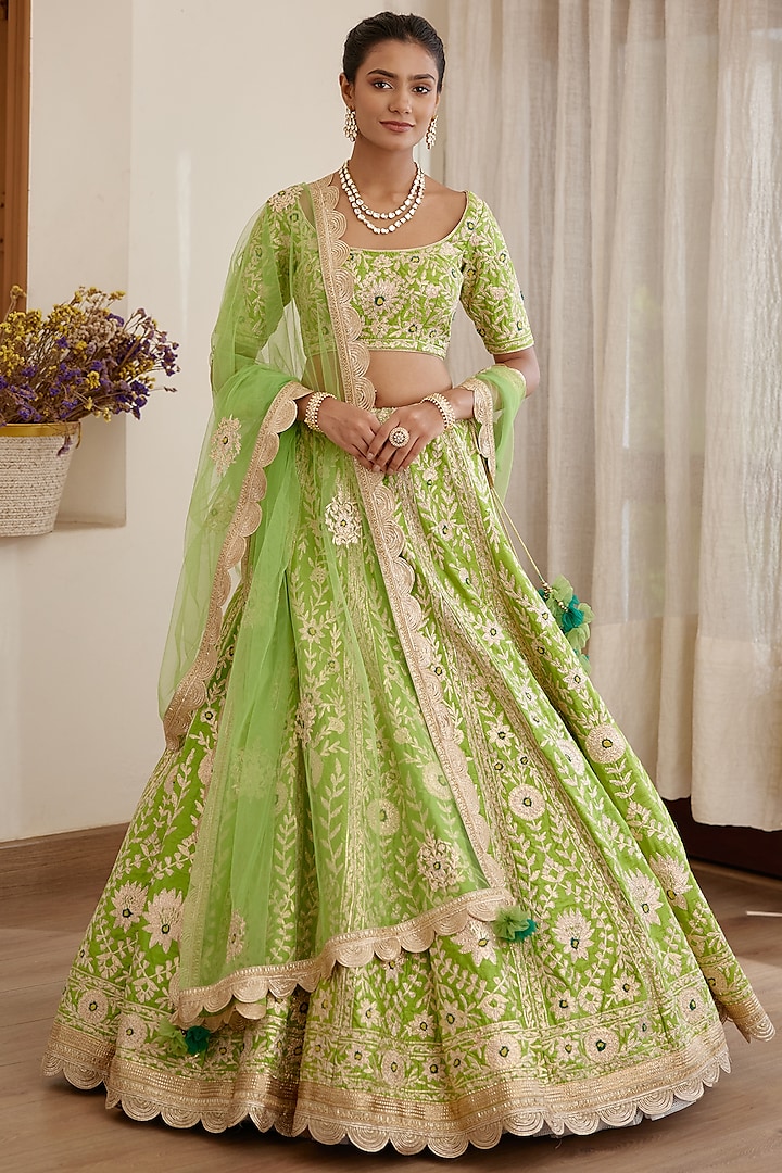 Green Embroidered Lehenga Set by Shyam Narayan Prasad