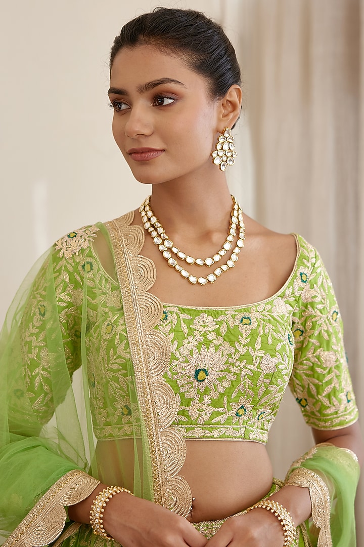Green Embroidered Wedding Lehenga Set by Shyam Narayan Prasad at Pernia's Pop Up Shop