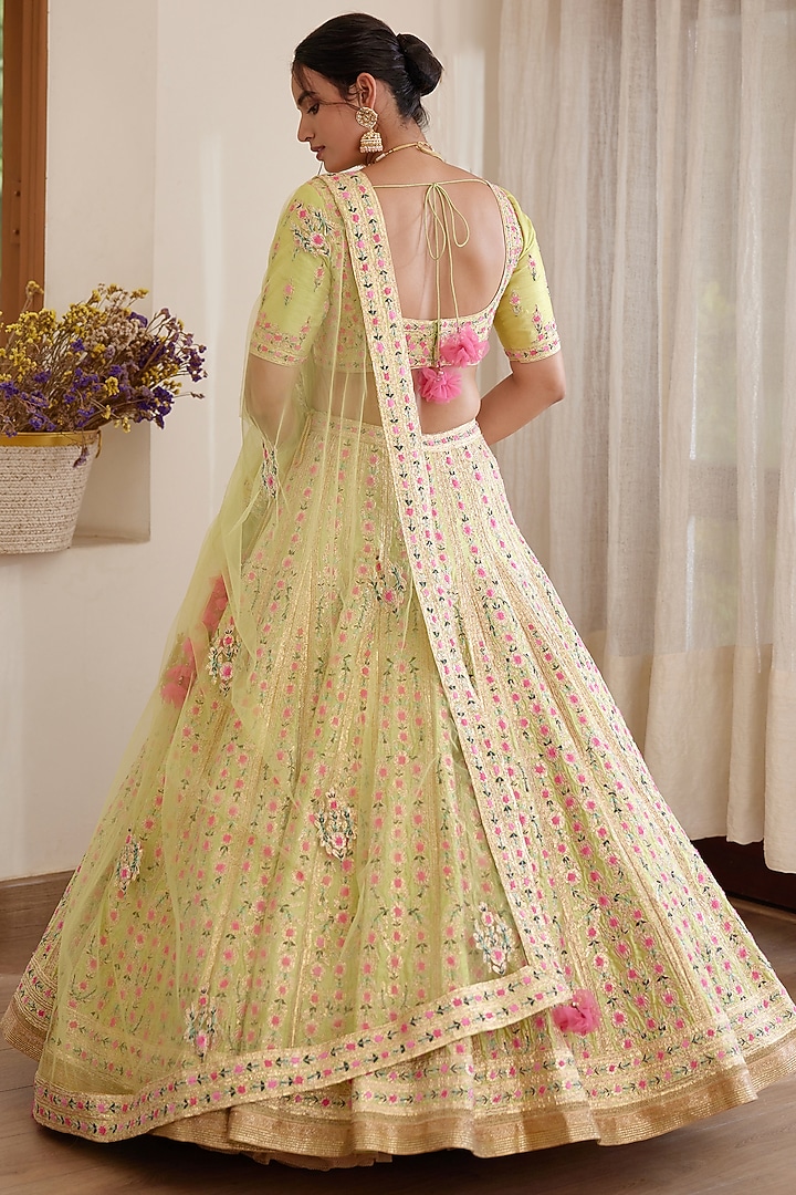 Light Green Embroidered Wedding Lehenga Set by Shyam Narayan Prasad at Pernia's Pop Up Shop