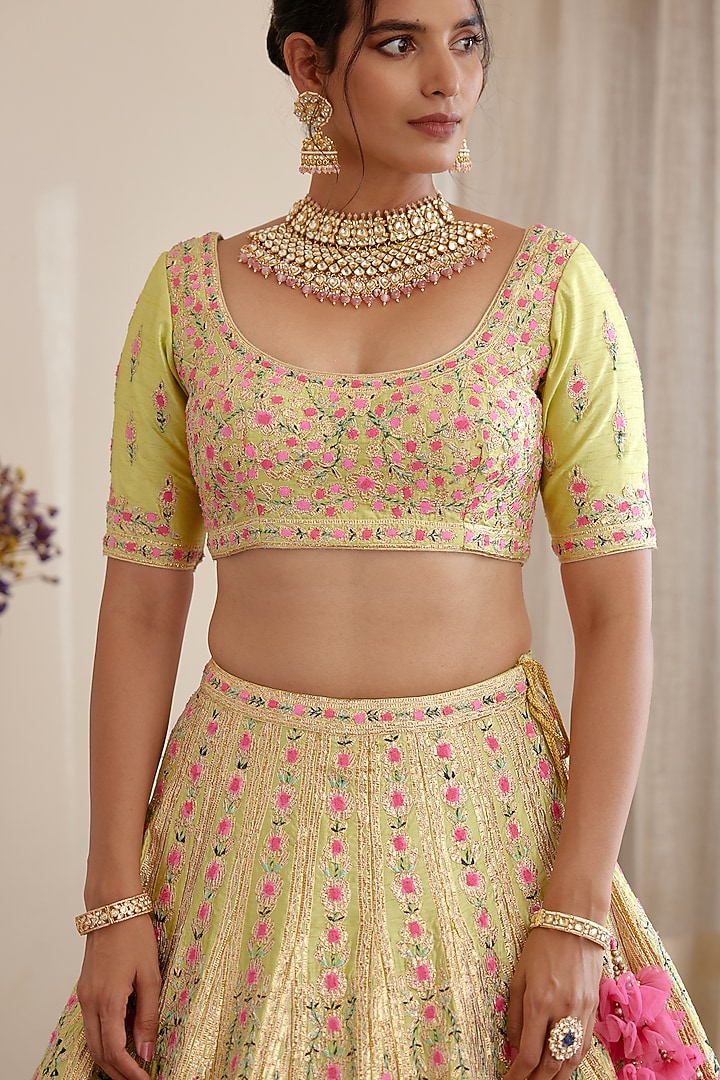 Light Green Embroidered Wedding Lehenga Set by Shyam Narayan Prasad at Pernia's Pop Up Shop
