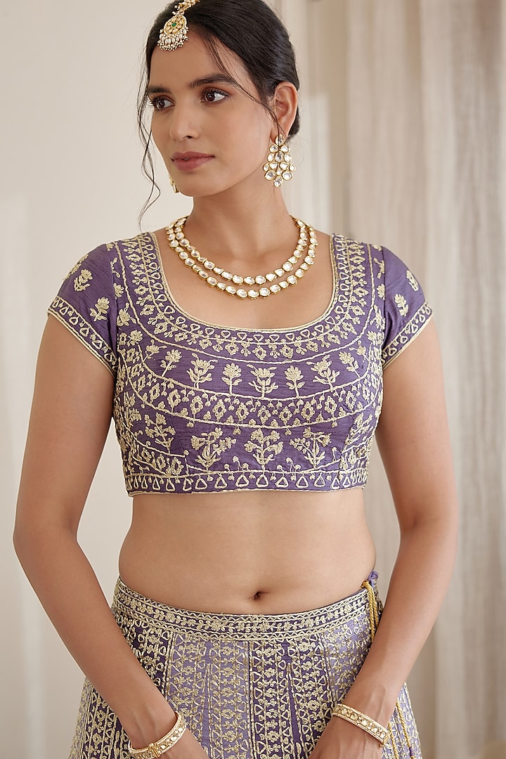 Mauve Purple Embroidered Wedding Lehenga Set by Shyam Narayan Prasad at Pernia's Pop Up Shop