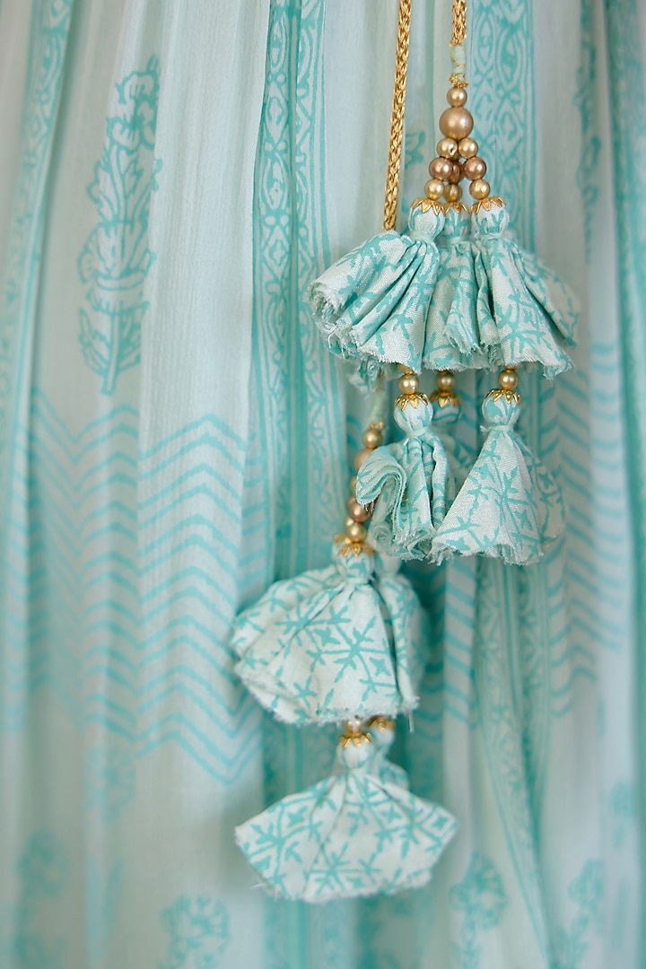 Ice Blue Block Printed Wedding Lehenga Set by Shyam Narayan Prasad at Pernia's Pop Up Shop