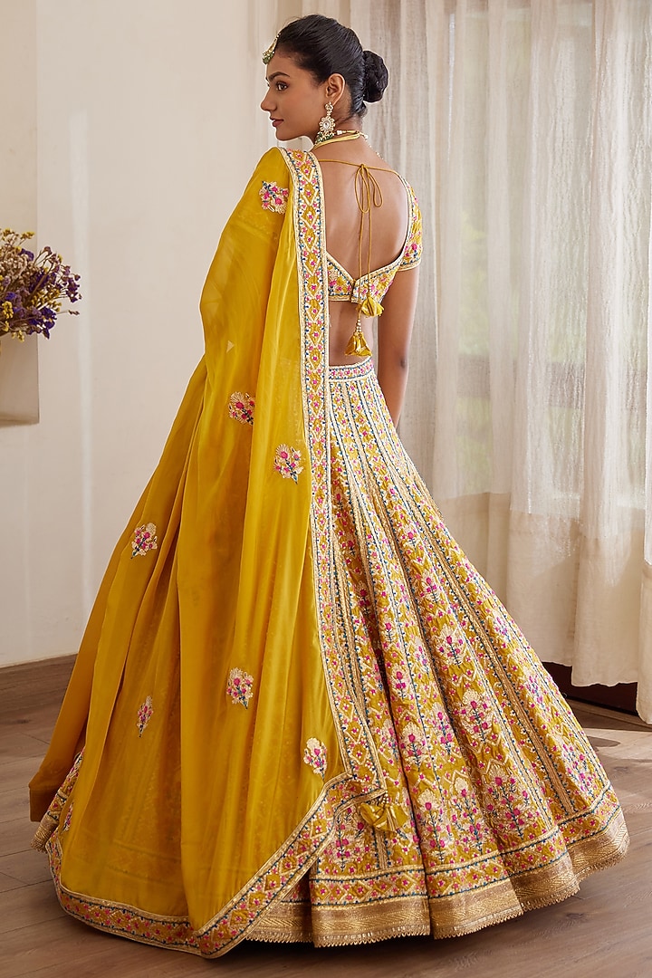 Mustard Yellow Gota Embroidered Wedding Lehenga Set by Shyam Narayan Prasad at Pernia's Pop Up Shop