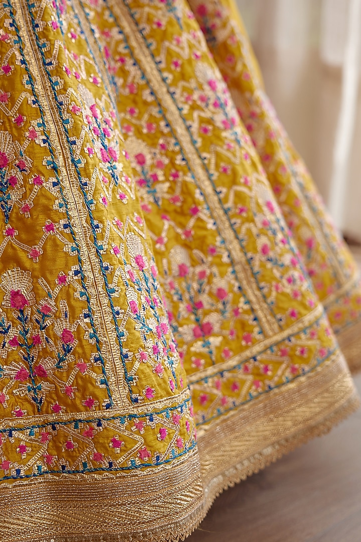 Mustard Yellow Gota Embroidered Wedding Lehenga Set by Shyam Narayan Prasad at Pernia's Pop Up Shop