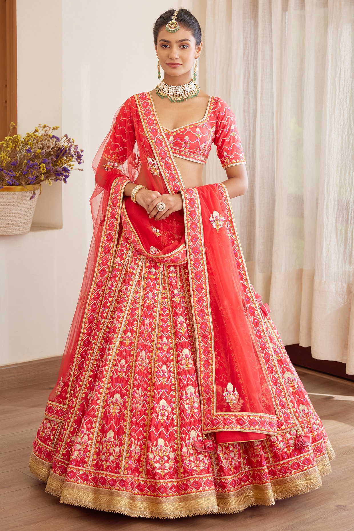 Shyam Narayan Prasad Red Embroidered Lehenga Set