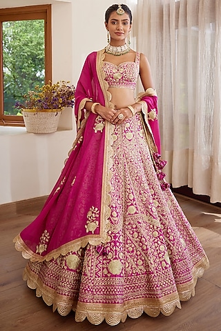 Plum Pink Embroidered Lehenga Set by Shyam Narayan Prasad