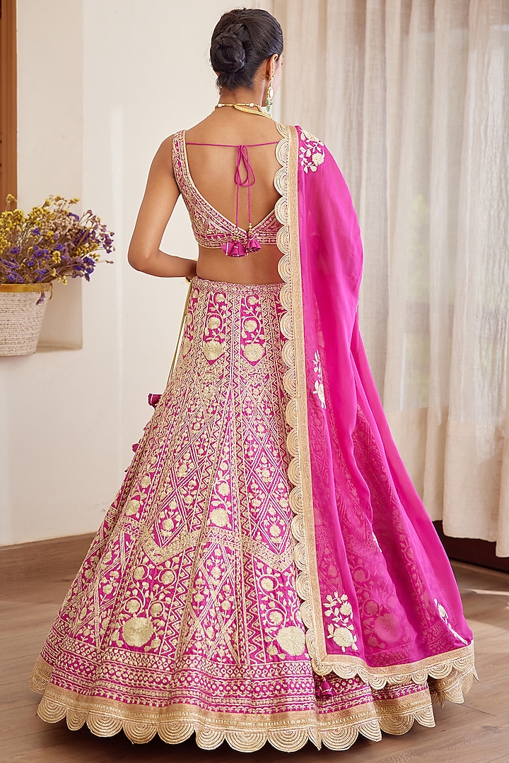 Plum Pink Embroidered Wedding Lehenga Set by Shyam Narayan Prasad at Pernia's Pop Up Shop